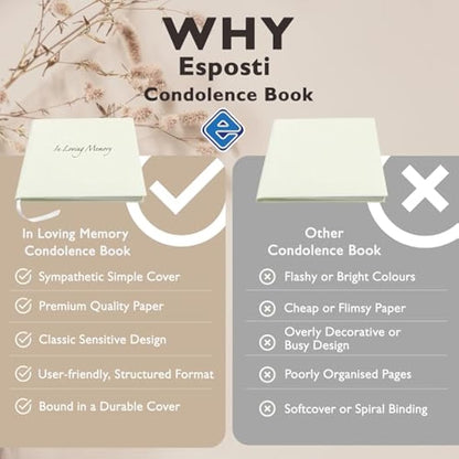 in Loving Memory Condolence Book - 96 Pages with Silver Gilt Pages & Storage Box - Hardcover Memorial Guest Book with 1152 Message Lines & Keepsake Pocket - for Funeral Services (White, 218x160mm)