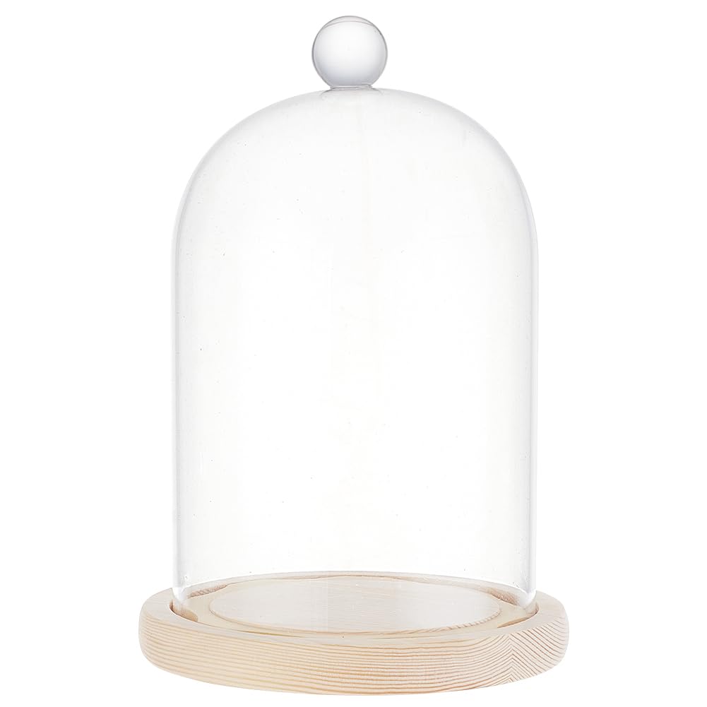 BENECREAT 14x21.5cm Glass Display Dome Inch Cloche Dome with Base Clear Dustproof Dome with Handle Bell Jar Centerpiece Display Case for Specimens