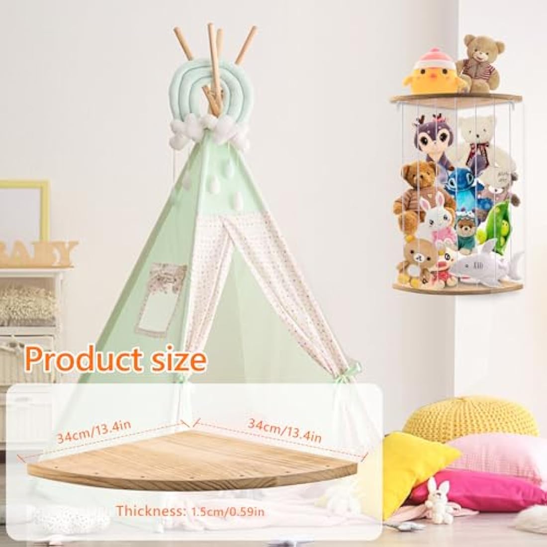 Stuffed Animal Storage, Corner Soft Toy Storage, Wood Toy Shelves for Kids Bedroom, Toddler Play Room, Plush Toy, Wooden Plushies Organizer for Teddy