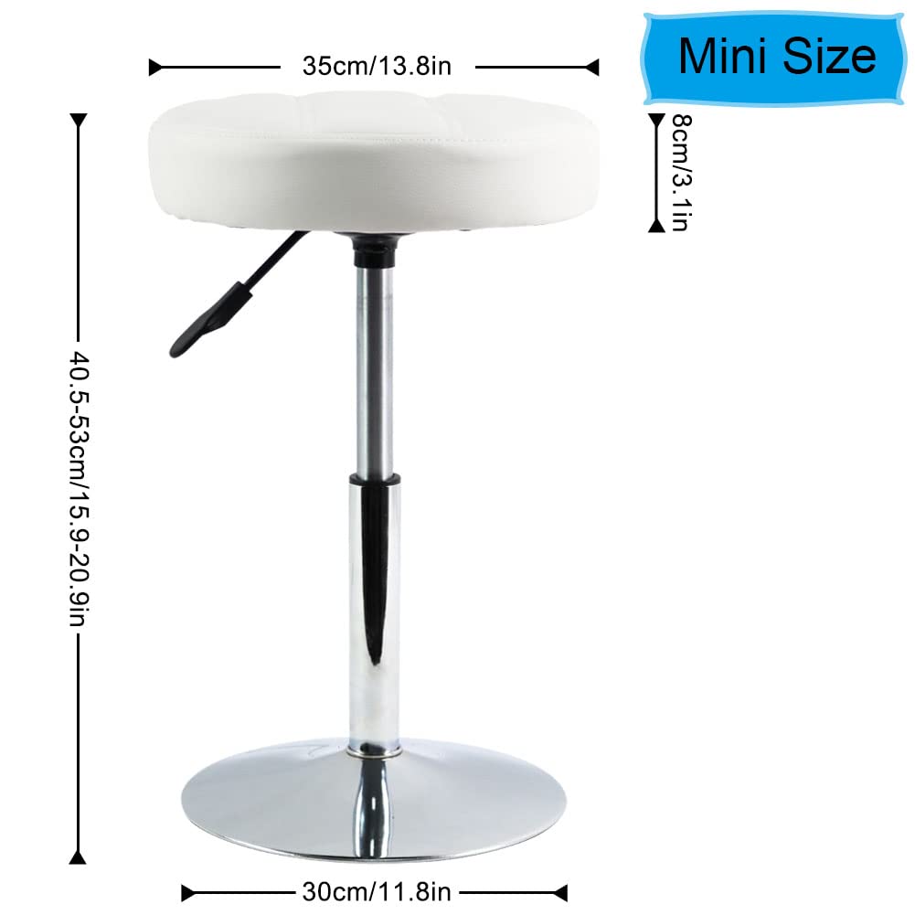 FURWOO Round Cushion Salon Stool Massage Chair Adjustable Swivel Spa Stool for Beauty Nail Home Bar Work Low Bar Chair for Barber Shop Small(White)