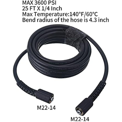 Tool Daily High Pressure Washer Hose, 25 FT X 1/4 Inch, 3600 PSI, M22 14mm, Replacement Power Washer Hose for Most Brands