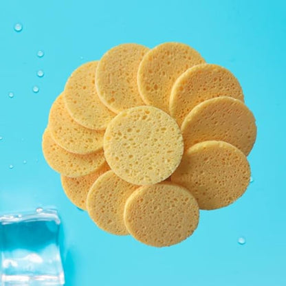 Healifty 50pcs Natural Wood Pulp Facial Sponges Round Beige Gentle Exfoliating & Makeup Removal - Hypoallergenic Deep Cleansing - Compressed Cellulose Eco-Sponge
