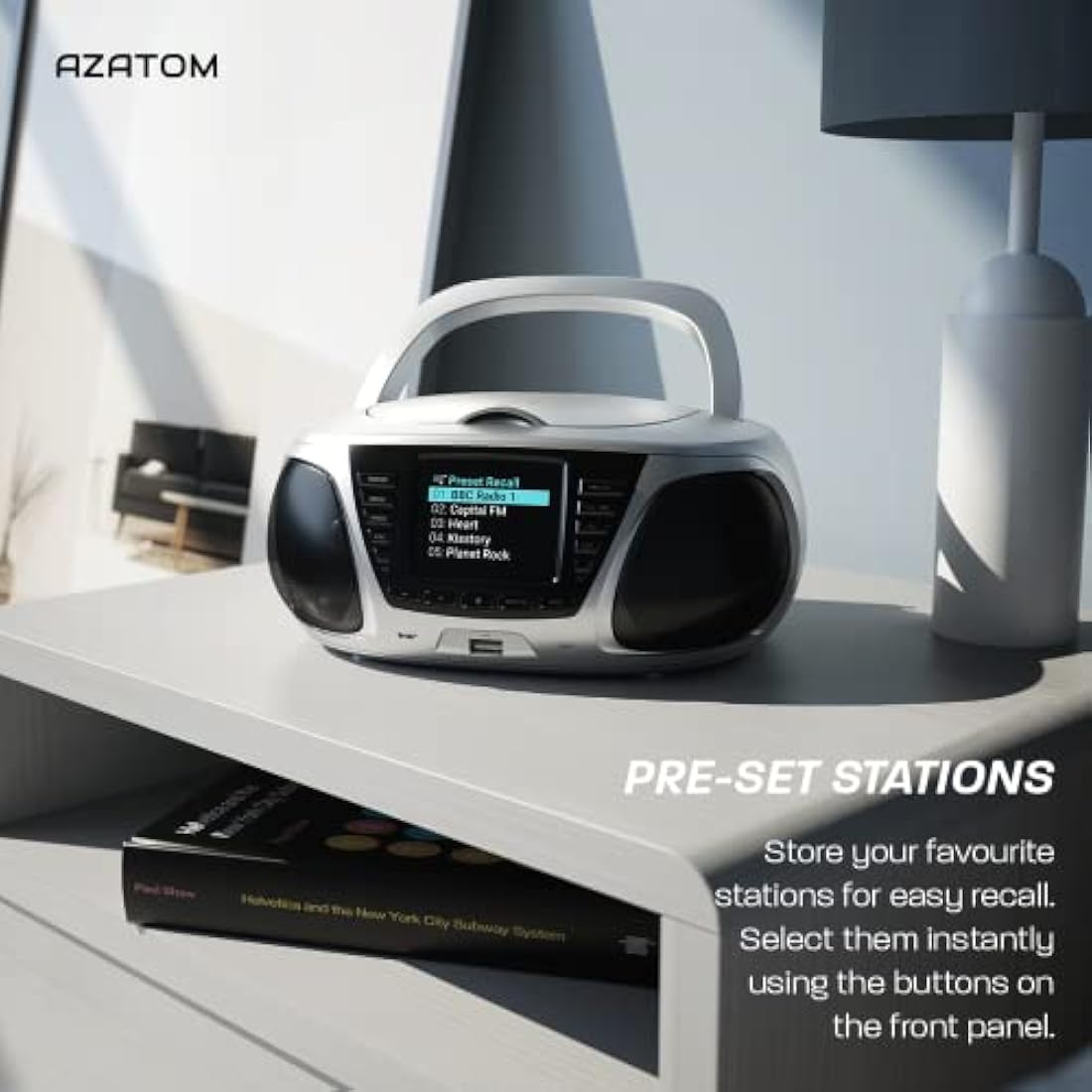 Portable CD Player with DAB/DAB+/FM Digital Radio | Bluetooth & USB MP3 Player | Large Display | Battery & Mains Powered (6x”C”) | Perfect for Home, Office or Outdoors | AZATOM Zenith Z4 (Silver)