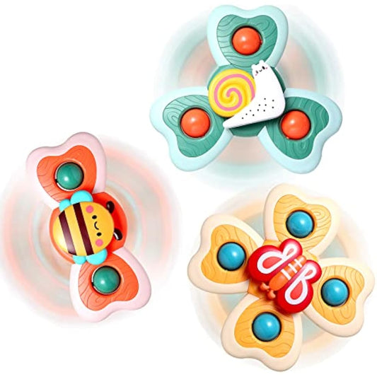 Hooku Suction Spinner Toys, 3 Pcs High Chair Toys with Suction Cups, Spinning Toys 1-3, Birthday Gifts for Infants Boy Girl, (A6)