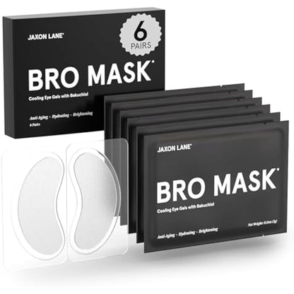 BRO MASK Under Eye Patches for Men Skin Care | Cooling Eye Masks for Dark Circles and Puffiness, Anti Aging Hydrogel Pads with Bakuchiol, Caffeine & Niacinamide, Eye Bags Treatment for Men (6 Pairs)