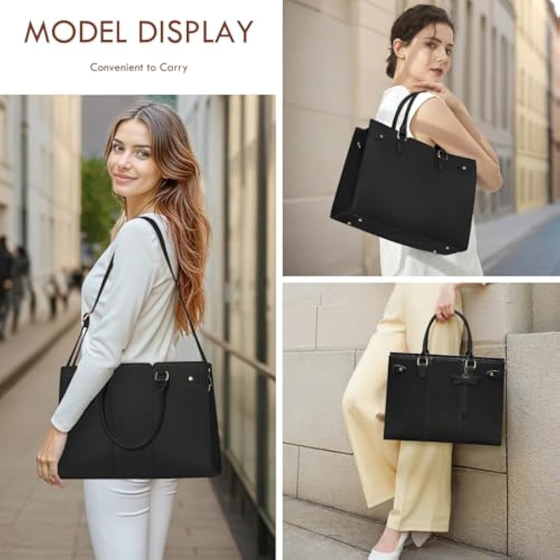 RAINSMORE Laptop Bags for Women PU Leather Work Bags for Women Tote Bag Large Handbag Shoulder Bag for Office Bussiness 15.6 Inch Dark Green
