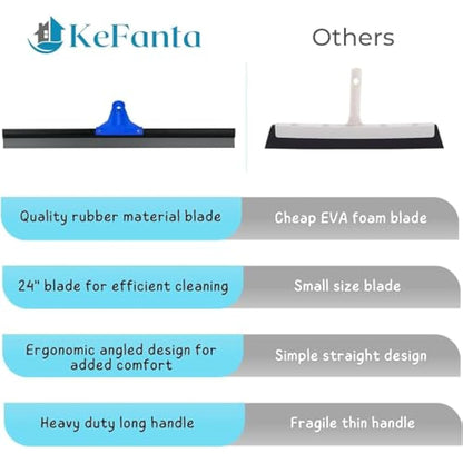 Floor Squeegee for Concrete and Tile Cleaning, 60 cm Rubber Squeegee Broom, Large Heavy Duty Outdoor squeegee patio 160 cm Long Handle, Cleaning Garage, Deck, Bathroom, Shower Glass, Window,Marble