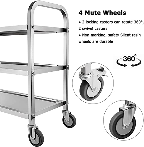 Nisorpa 3 Tier Stainless Steel Catering Trolley Wheels Utility Cart Kitchen Cart Serving Trolley with Locking Wheels for Kitchen Hotels -