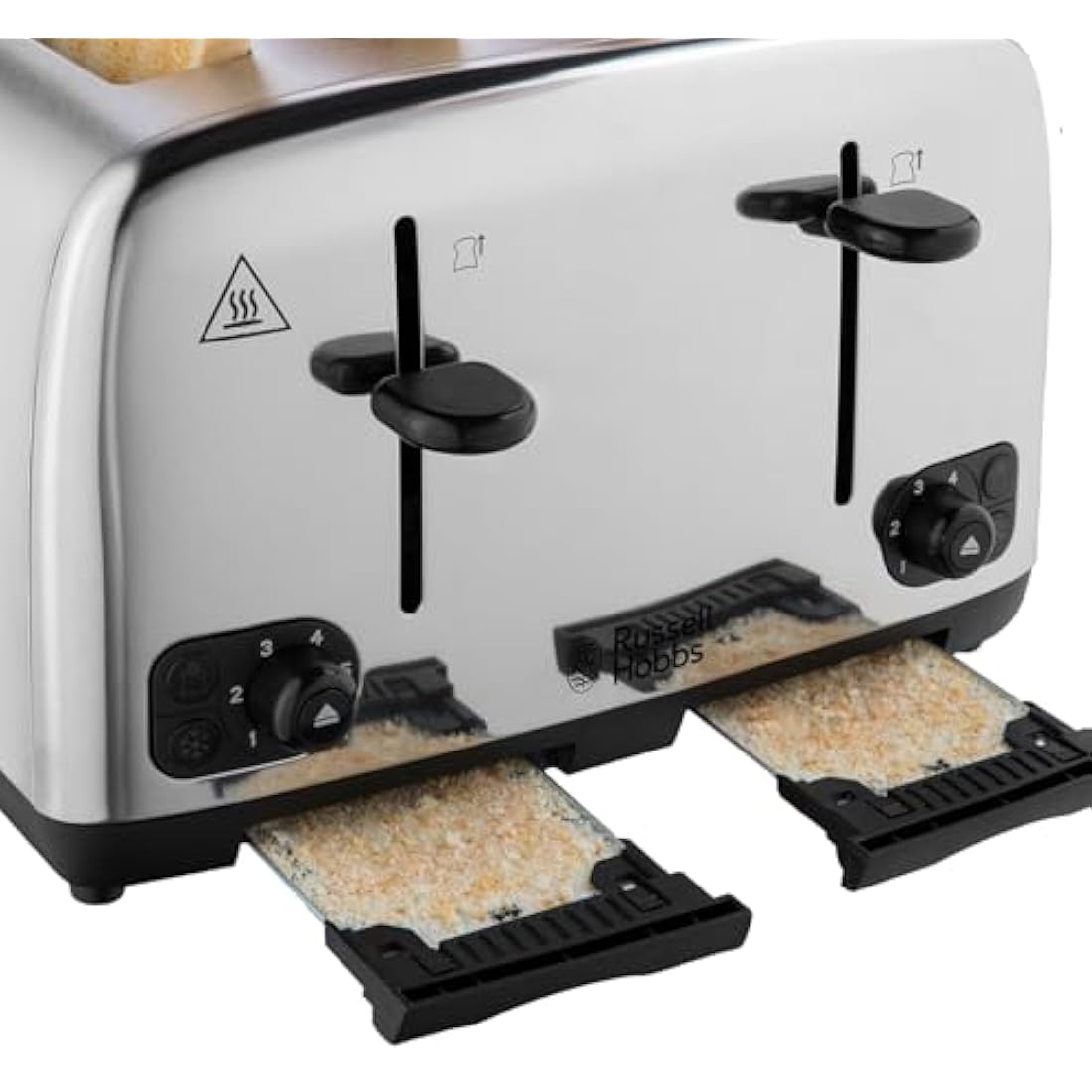 Russell Hobbs 4 Slice Toaster with Perfect Toast Technology for improved evenness (Wide slots, Lift & look feature, 6 Browning levels, Frozen & Cancel function, 1700W, Brushed & Stainless Steel) 24090