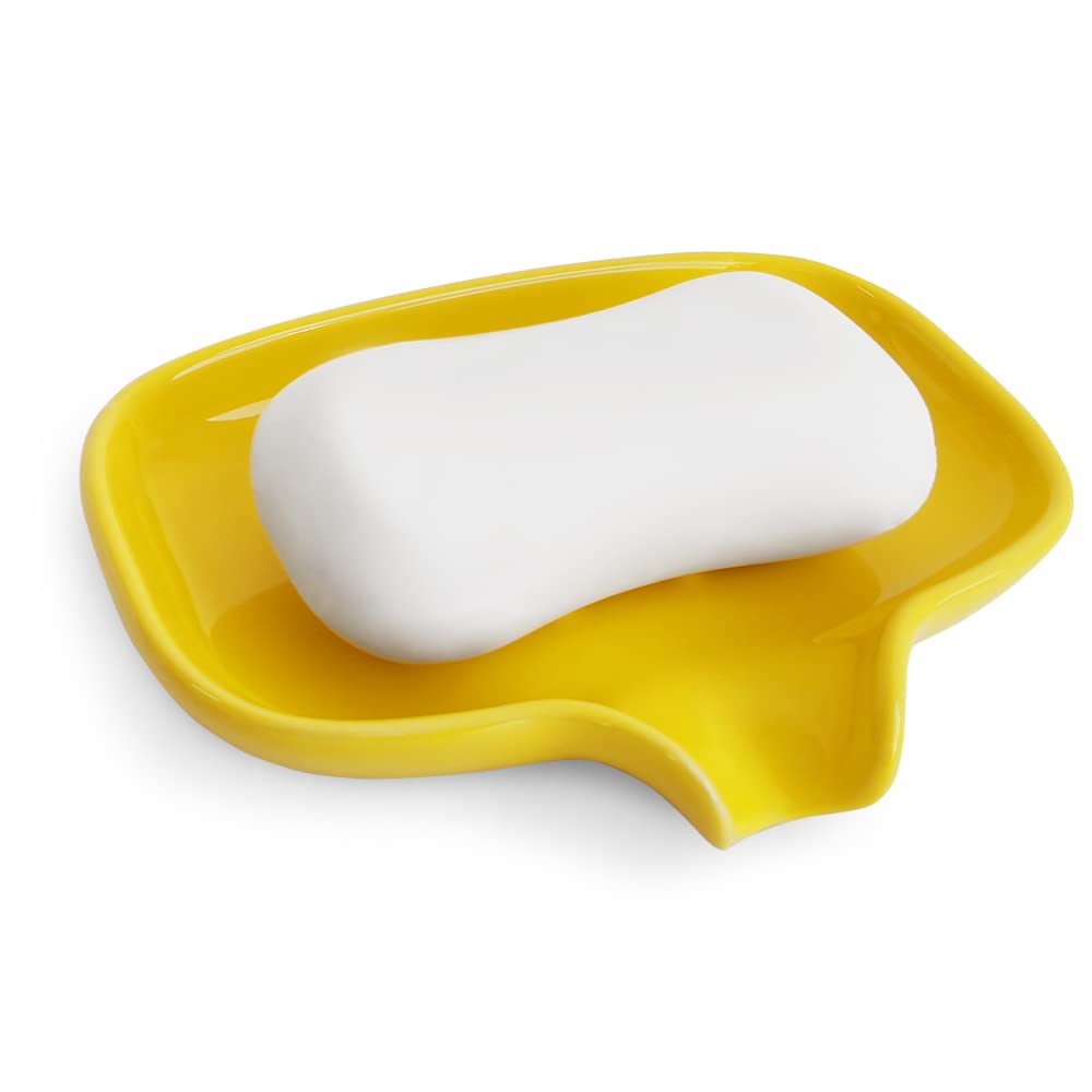 Multi-Color Ceramic Soap Dish with drain, Bathroom Soap Holder(Yellow)