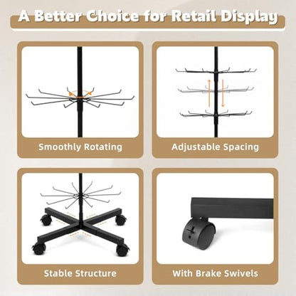 ANBOXIT Retail Display Rack, Rotating Display Rack for Jewelry Vendor Events & Stores, 7 Tier Movable and Adjustable 1 PCS - Black