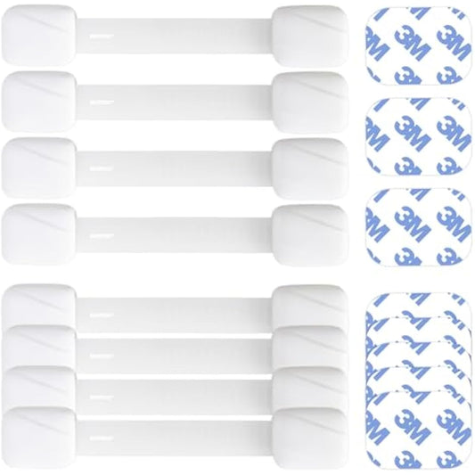 BABYGO® Child Safety Cupboard Locks for Children with Smart Unlock for Kitchen (8 Pack) | Adjustable Straps | Baby Proof Your Home in 30 Seconds | White