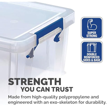 BANKERS BOX 10L Plastic Storage Boxes with Lids. ProStore Super Strong Plastic Storage Boxes (14 x 34 x 21.5cm), Made in the UK, Clear