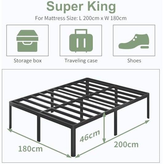 Lutown-Teen High Super King Bed Frame 6ft with Rounded Corner Legs, Heavy Duty Metal Super King Size Bed 180x200cm, Super King Size Bed 46 cm High, Noise Free, Easy Assembly