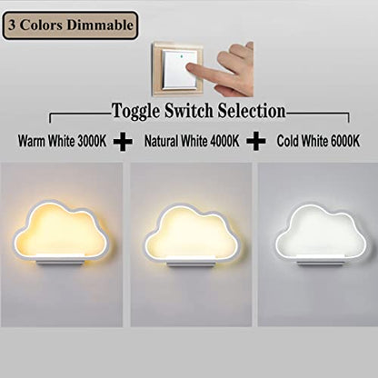 ZTWLEED 20W Indoor Wall Light,LED Wall Light Minimalist Design Cloud Shape,Warm White-Natural White-Cool White Tri-Color Adjustable,RA85,Children's