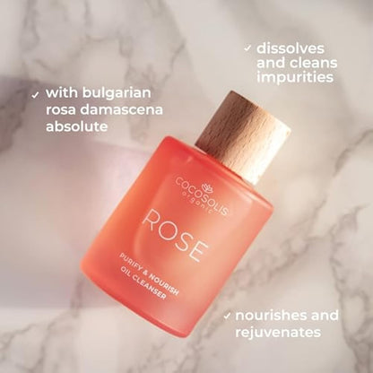 COCOSOLIS ROSE Purify & Nourish Oil Cleanser, moisturizing cleansing oil and make-up remover, vegan, with rose extract and vitamin E