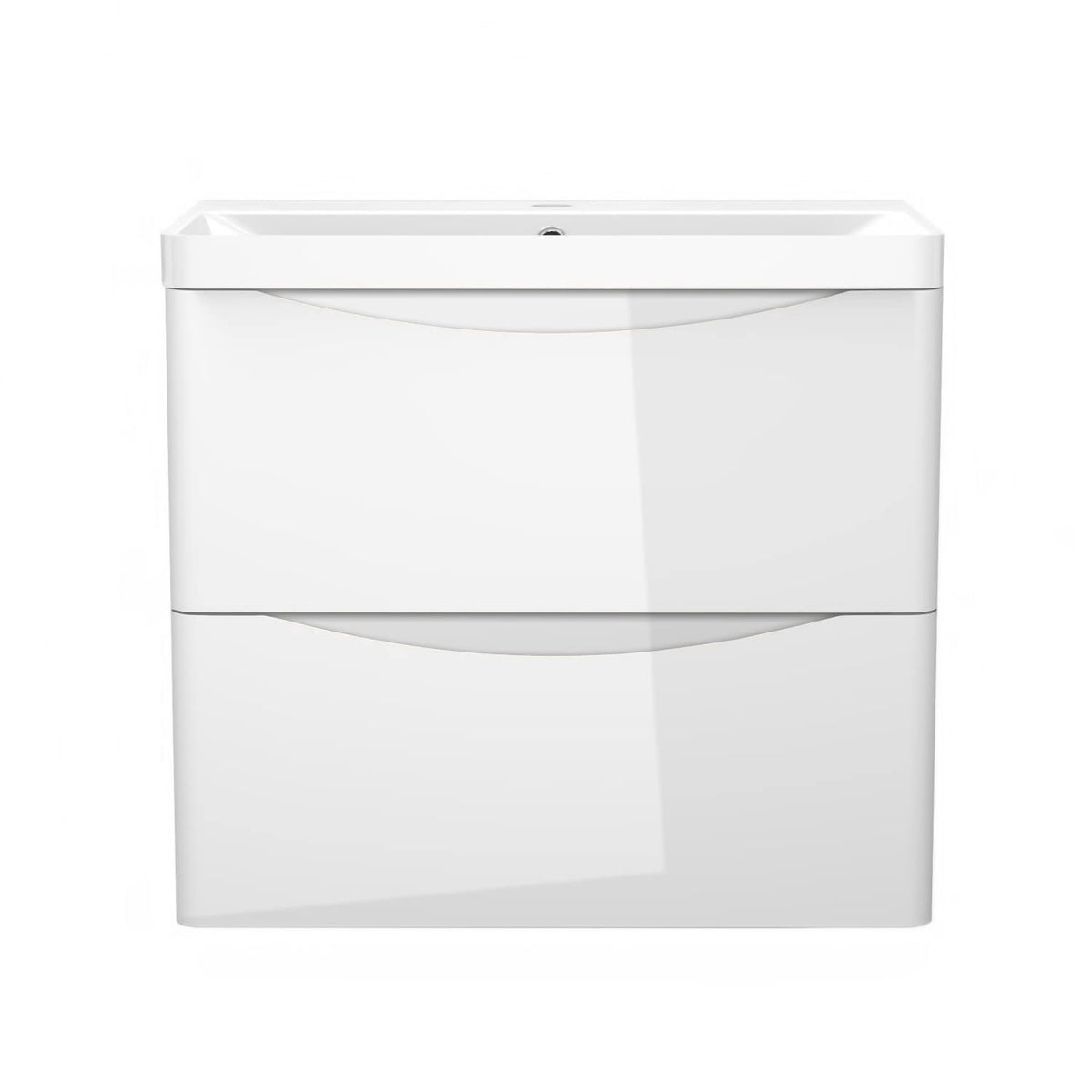 Biubiubath 600mm Bathroom Sink Unit with Basin Gloss White 2 Soft Close Drawers Wall Mounted Bathroom Suite with Vanity Unit Modern Smile Handle