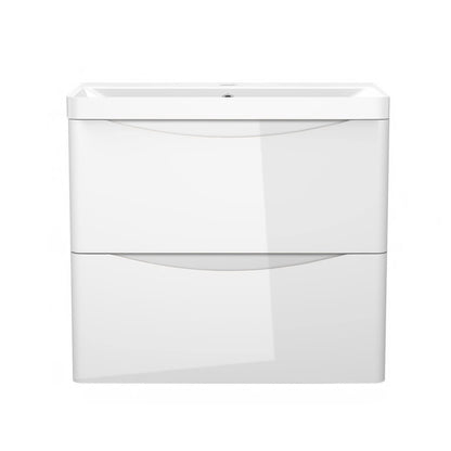Biubiubath 600mm Bathroom Sink Unit with Basin Gloss White 2 Soft Close Drawers Wall Mounted Bathroom Suite with Vanity Unit Modern Smile Handle