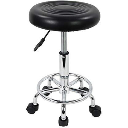 KKTONER PU Leather Round Rolling Stool with Foot Rest Swivel Height Adjustment Spa Drafting Salon Tattoo Work Office Massage Stools Task Chair (Black)
