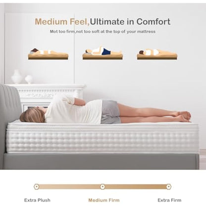 Hiepunos Double Mattress,10.2 INCH Hybrid Memory Foam and Individually Pocket Spring,4FT6 Double Bed Mattress Medium Firm,Ergonomic Pressure Reducing,Improve Sleeping(135x190x26cm)