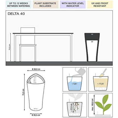 Lechuza Self Watering Plant Pot DELTA 40 Garden Flower Indoor and Outdoor Tall Plastic Planter with Drainage Hole D40 H75 cm White High-Gloss