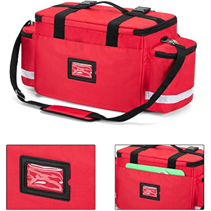 Damero Medical Supplies Bag - Empty First Responder Aid Bag with Detachable Dividers and Top Buckles, Ideal for Trauma, Home Health, Nurse, Red