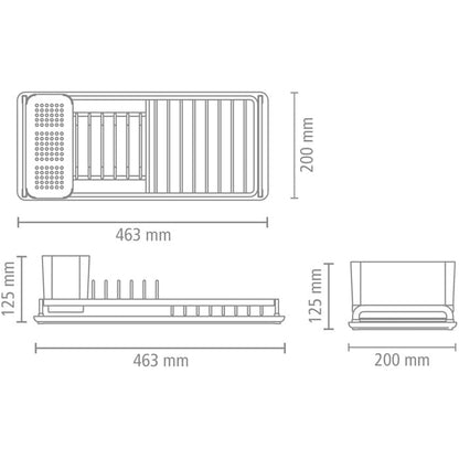 Brabantia Dish Drying Draining Rack (Compact / Light Grey) Easy-Clean Drip Tray and Removable Cutlery Basket, Corrosion-Resistant Aluminium Rack, Compact (20 x 46 cm)