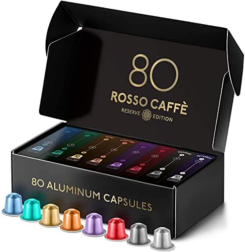 ROSSO CAFFÈ 80 Nespresso Machine Compatible Capsules, "Reserve Edition" Variety Pack, 8 Flavours, Aluminium Coffee Pods - Made in Italy