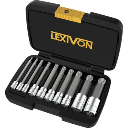 LEXIVON XZN Triple Square Spline Bit Socket Set, Extra Long 4-Inch | 10-Piece European Style M4 - M18, Premium S2 Alloy Steel | Enhanced Storage Case (LX-145L)