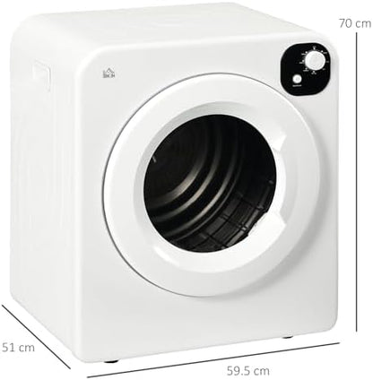 HOMCOM 6kg Vented Tumble Dryer, Freestanding, Wall Mounted, Stackable, Portable Dryer with 7 Programmers, White