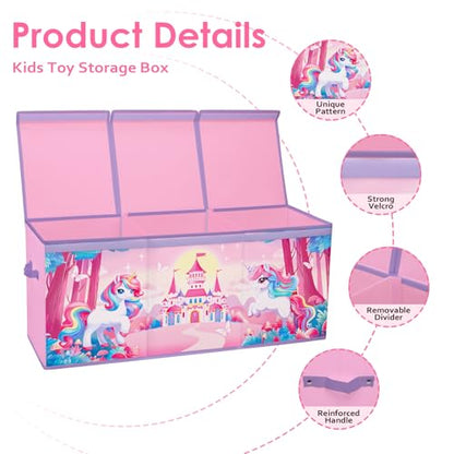 Decalsweet Unicorn Extra Large Kids Toy Storage Box with Lid,Foldable Oxford Toy Storage Organizer Box for Girls-963240cm-Lightweight Toy Chest with
