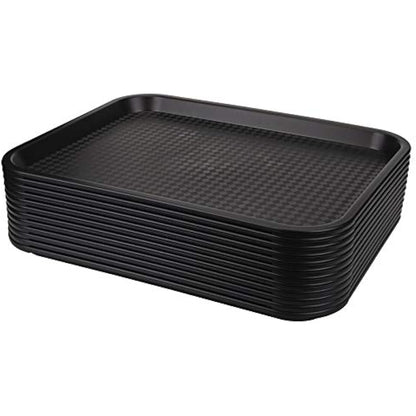 Yarlung 12 Pack Fast Food Tray, 13.8 x 10.5 Inch/35 x 26.7 cm Plastic Restaurant Serving Tray for Coffee Table, Kitchen, Party, Black