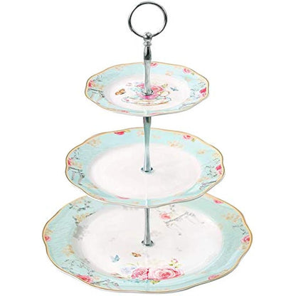 YBK Tech Vintage 3 Tier Porcelain Cake Stand Dessert Display Stand Cakes Platter Food Rack (Light Blue)