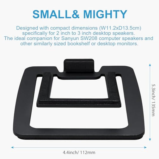 Sanyun SW601 15° Tilted Desk Speaker Stands for Compact 2''-3'' Computer PC Bookshelf Monitor Speakers, Steel Metal Base & Damping Foam Padding (Pair, Black)