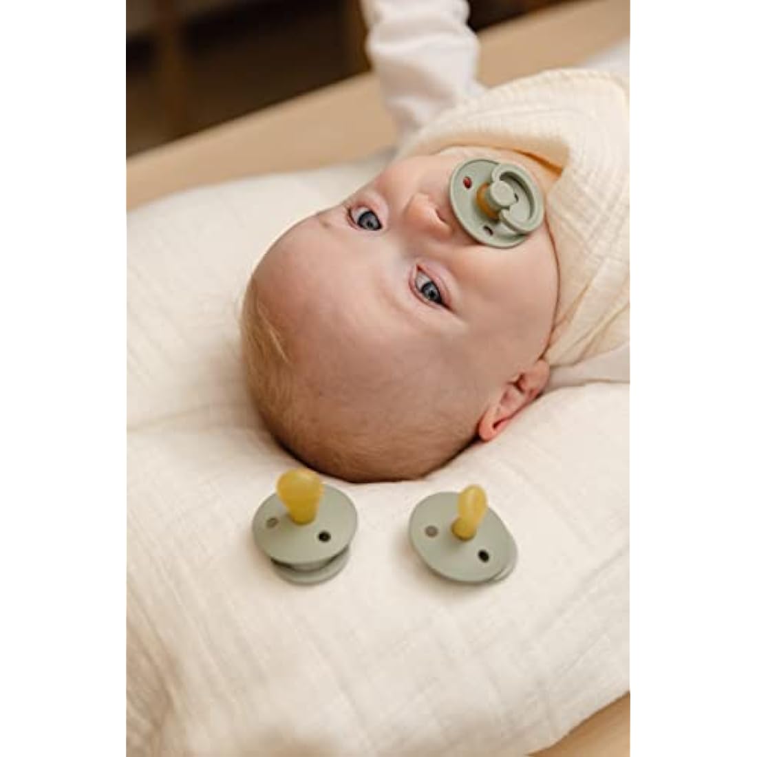 BIBS Colour Soother 2-Pack, BPA Free Dummy Pacifier, Round Nipple. Natural Rubber Latex, Size 2 (6-18 Months), Sage/Cloud