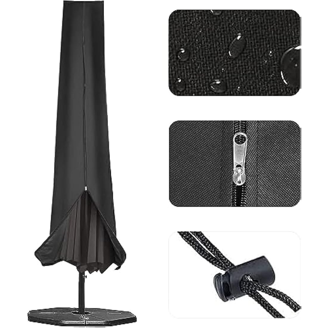 PATIO PLUS Parasol Cover, Garden Umbrella Covers 190* 25 * 50cm Waterproof 600D Oxford Fabric PVC Coating, Black