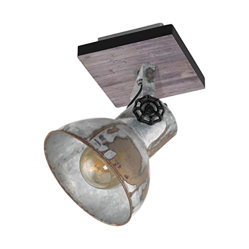 Eglo Barnstaple Vintage Ceiling Lamp, Industrial Design Ceiling Spotlight, Zinc Steel Retro Wall Lamp, Brown-Patina Coloured Wall Lighting, E27 Socket