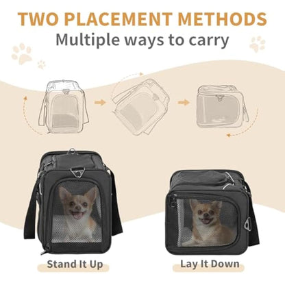 Petsfit Cat Carrier Airline Approved ，Large Cat Carrier,Foldable Cat Carriers Medium Two-Way Placement on Plane for Cats and Small Dogs, Black