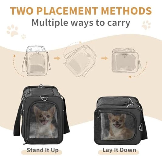 Petsfit Cat Carrier Airline Approved ，Large Cat Carrier,Foldable Cat Carriers Medium Two-Way Placement on Plane for Cats and Small Dogs, Black