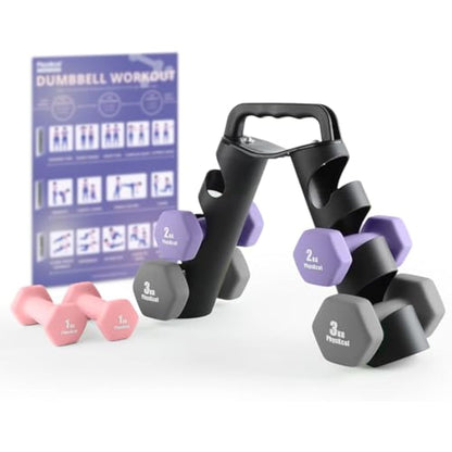 PhysKcal Dumbbells Set with Storage Rack, Hand Weights Set for Home, Gym & Studio