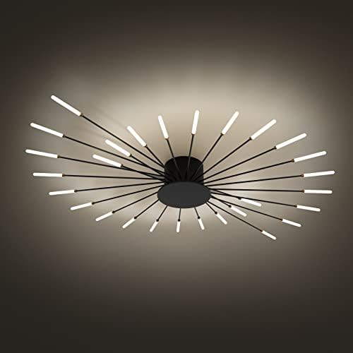 minifair Modern LED Ceiling Light,28 Heads Black Flush Mount Ceiling Lamp Acrylic Lampshade Chandelier, for Children's Room, Bedroom, Living Room, 4000K Neutral Flower Shape Light
