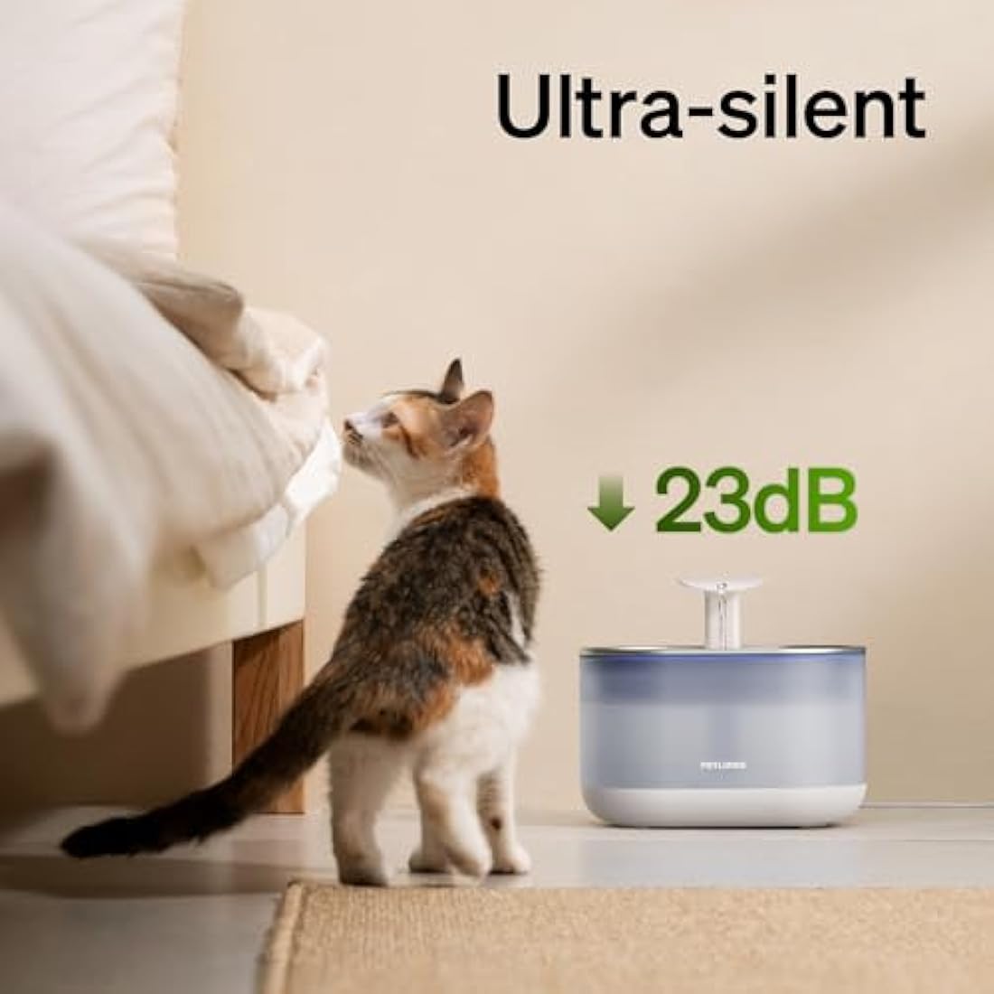 PETLIBRO Ultra Quiet Pet Water Fountain 2.1L, Stainless Steel Top Cat Fountain with Two Flow Modes, BPA-Free Capsule Water Fountain, Visible Water Level with 4 Large Filters
