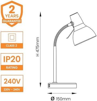 National Lighting Table Lamp - Bedside Lamp with USB Port - Gooseneck Desk Light - LED Reading Light for Bedroom, Living Room, Dining Room and Kitchen - 7W GU10