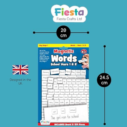 Magnetic Words Years 1 & 2 by Fiesta Crafts - Learning Resources - 160 word pieces & Magnetic Board - Early Development & Learning Toy. Ages 5+