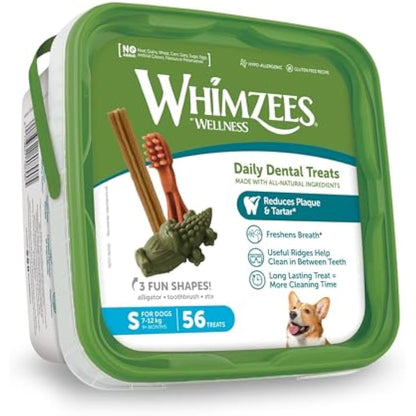 WHIMZEES By Wellness Variety Box Dental, Mixed Shapes, Size S, 56 Pieces, Natural and Grain Free Dog Chews, Dog Dental Sticks for Small Breeds, No Added Sugar