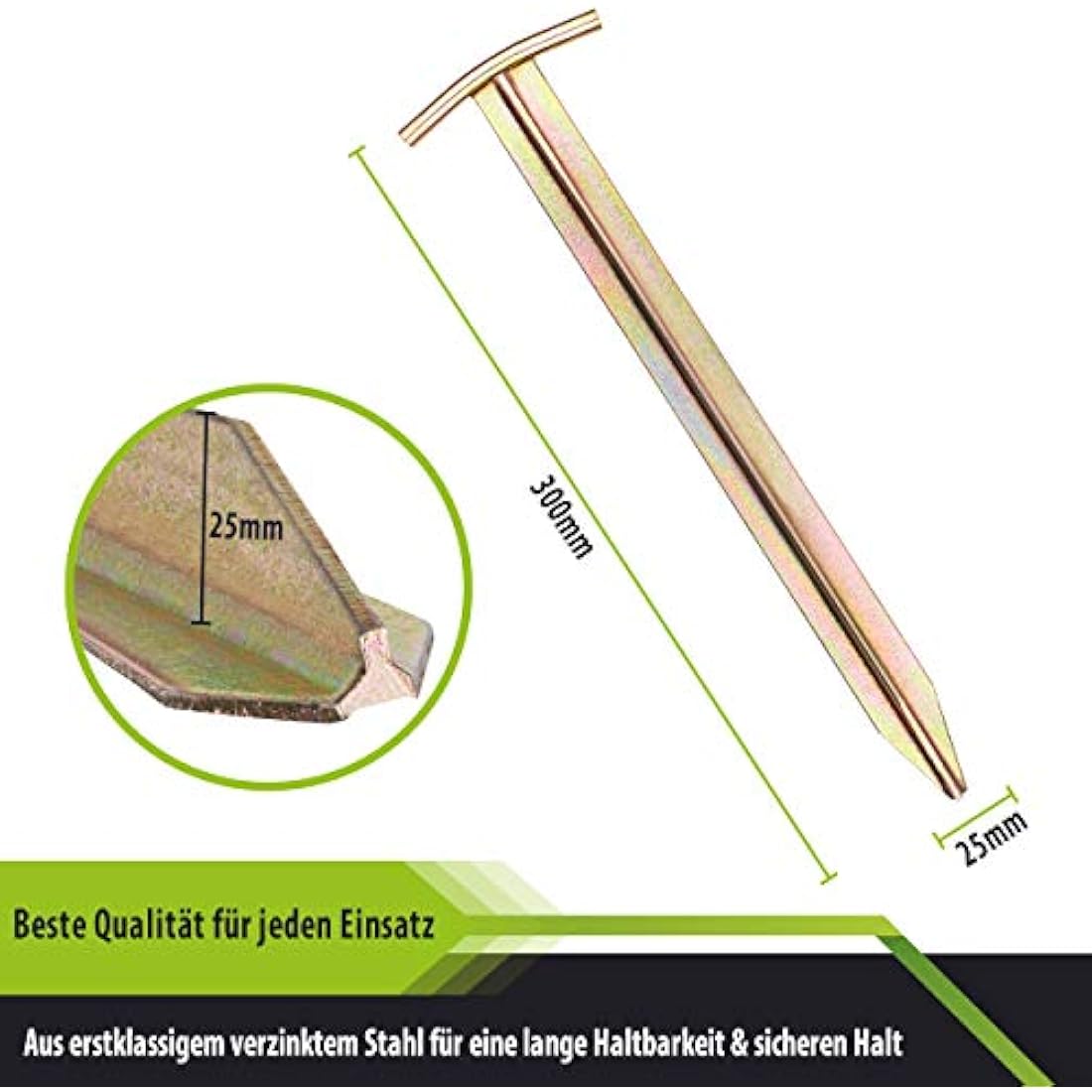 Balinco 12x tent pegs - length: 30 cm, width: 2.5 cm - T-profile | pegs | ground pegs | ground anchor made of galvanised steel for fastening & fixing (12)