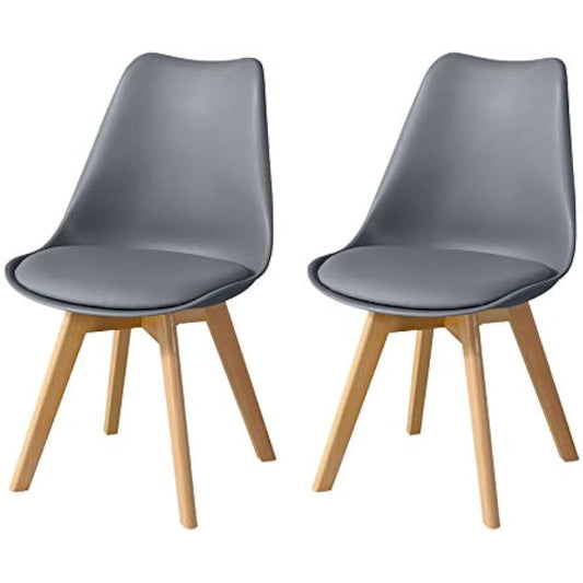 CLIPOP Grey Dining Chairs Set of 2 Upholstered Kitchen Chair with Wooden Legs and Soft PU Seat, Retro Lounge Corner Chair for Office Lounge Kitchen Furniture