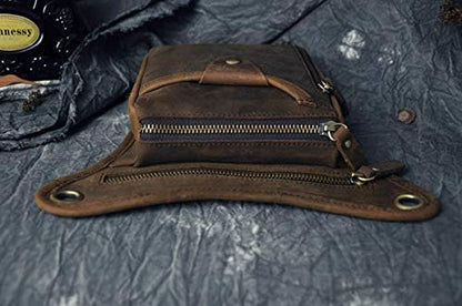 Le'aokuu Mens Genuine Leather Messenger Shoulder Bag Waist Bag Pack Drop Leg Bag Motorcycle 833