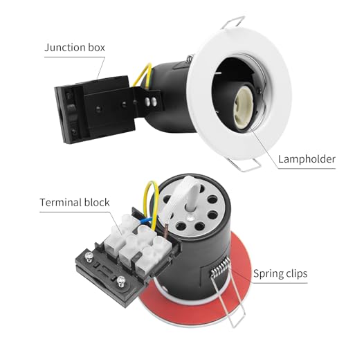 Wondlumi 8X Fire Rated Downlights, White IP20 Spot Lights Recessed Ceiling Lights Spotlights Fitting 240V for Bedroom, Living Room, No Bulbs