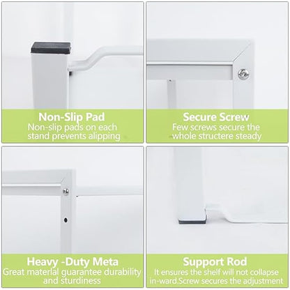 Goodsnetic Expandable Cabinet Shelf 13.8~26"(L), Stackable Kitchen Counter Organizer, 33LBS Heavy Duty Riser, Countertop Storage Pantry ， Durable Metal Sink Shelf (White L)
